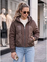 Dámska prešívaná prechodná bunda s kapucňou, hnedá, FashionStreet TY6092 Dámska prešívaná prechodná bunda s kapucňou, hnedá, FashionStreet TY6092