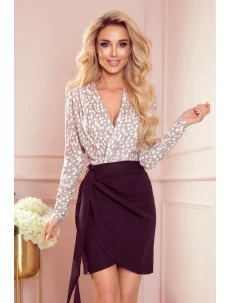 Dámske béžové bodkované body/blúzka s preloženým obálkovým výstrihom 375-1