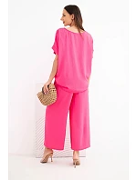 Dámska súprava z viskózy: blúzka s krátkym rukávom a široké nohavice ružovej farby