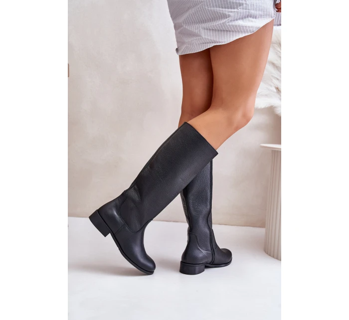 Kožené dámské kozačky do  na zip Lewski černé model 21672660 - Zazoo