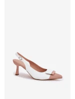 Eleganckie Szpilki Z Ozdobą Eko Skórzane Białe Ottoles