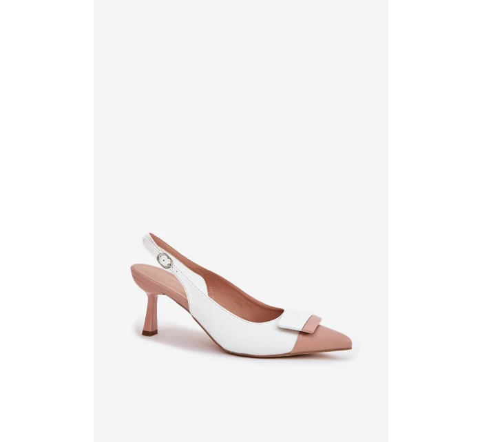 Eleganckie Szpilki Z Ozdobą Eko Skórzane Białe Ottoles