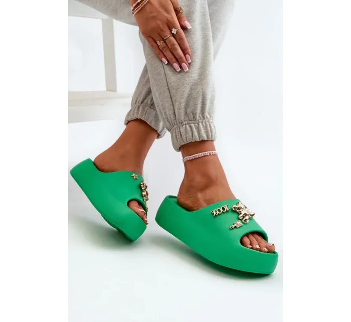 Dámske ľahké penové papuče so zelenými ozdobami Orchia