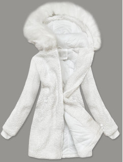Biela dámska bunda "baránok" s kapucňou (H-1030-82)