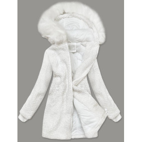 Biela dámska bunda "baránok" s kapucňou (H-1030-82)