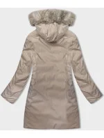 Dámska obojstranná zimná bunda s kapucňou khaki-béžová (B8202-11046)