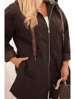 Dámská bunda Plus Size prošívaná s kapucí a nápisem HOPE hnědá