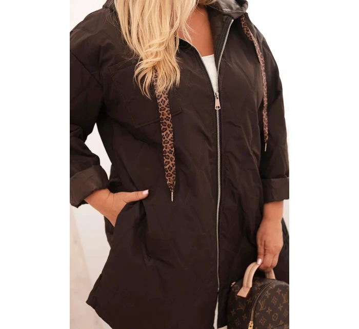 Dámská bunda Plus Size prošívaná s kapucí a nápisem HOPE hnědá