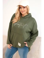 Dámska mikina s kapucňou Plus Size s khaki potlačou