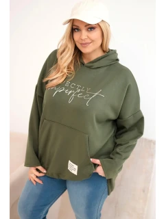 Dámska mikina s kapucňou Plus Size s khaki potlačou