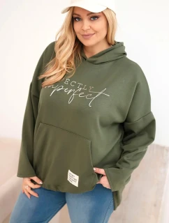 Dámska mikina s kapucňou Plus Size s khaki potlačou
