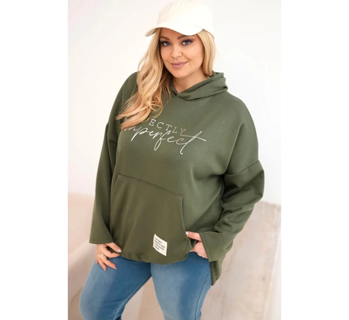 Dámska mikina s kapucňou Plus Size s khaki potlačou