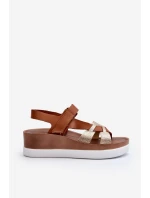 model 21648135 Dámské Kožené Sandály na Platformě Hnědé - Zazoo