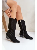 Semišové Kozačky S Svrškem Černé Zazoo model 21682120 - Boto