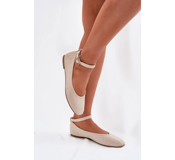 Eko Zamszowe Baleriny Z Paskiem I Klamrą Beżowe Deomira Eko Zamszowe Baleriny Z Paskiem I Klamrą Beżowe Deomira