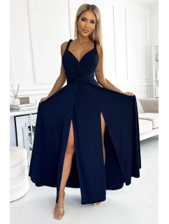 509-1 Elegantné dlhé šaty s viacerými viazankami - ZELENÉ