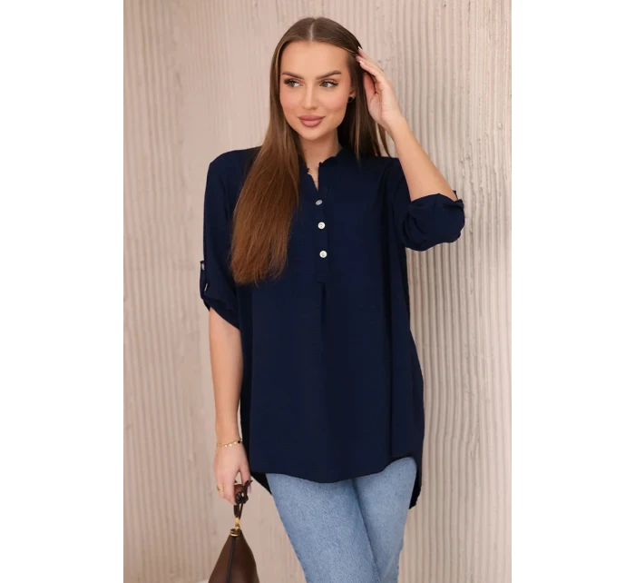 Blúzka s predĺženým zadným dielom navy