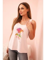 Dámska bavlnená blúzka s kvetinovou potlačou púdrovo ružová