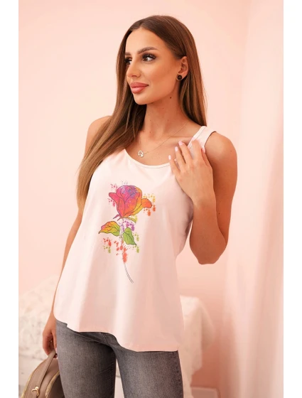 Dámska bavlnená blúzka s kvetinovou potlačou púdrovo ružová