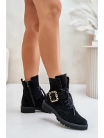 Velurové Kozačky S Přezkou Černé model 21675541 - Zazoo