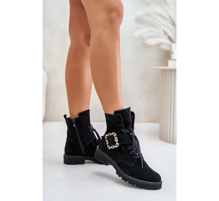 Velurové Kozačky S Přezkou Černé model 21675541 - Zazoo