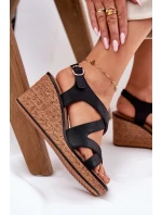 Sandały Damskie Na Koturnie Sergio Leone SK223 Czarne