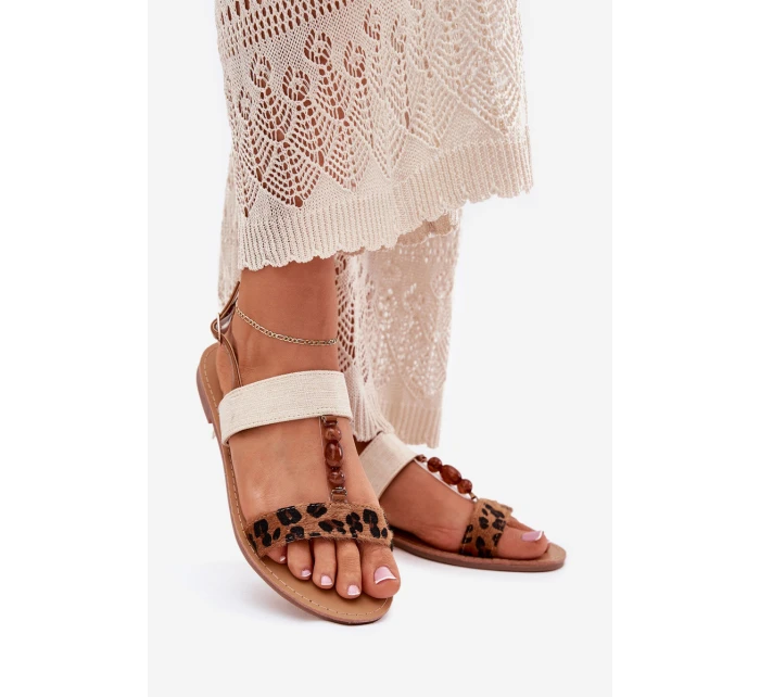 Ploché Dámské Sandály S Leopardí Hnědé model 21702265 - Boto Ploché Dámské Sandály S Leopardí Hnědé model 21702265 - Boto