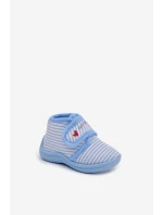 Dětské papuče na suchý zip s pruhy modré Lavelle