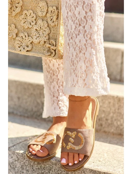 Dámske ploché papuče s flitrami S.Barski Brown