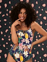 Jednodielne plavky 7734 M3 tmavomodré s kvetmi - Anita