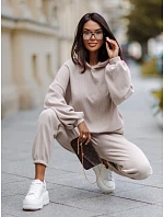 Dámská souprava z kordového úpletu s kapucí a kalhotami, béžová, FashionStreet AY1248 Dámská souprava z kordového úpletu s kapucí a kalhotami, béžová, FashionStreet AY1248