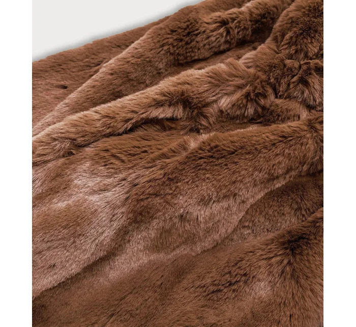 Hnedá dámska bunda - kožúšok s kapucňou (BR9743-22)