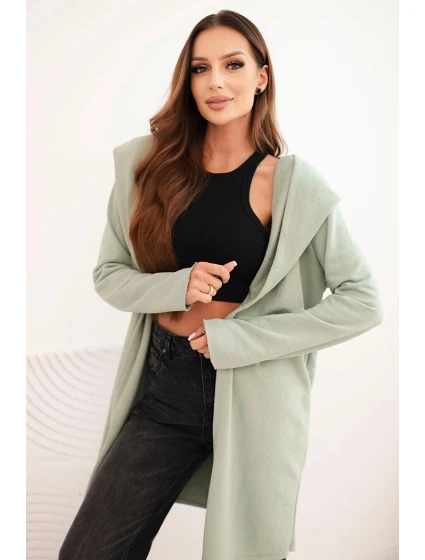 Dámská mikina z bavlny s kapucí a prodlouženým předním dílem tmavě mátová