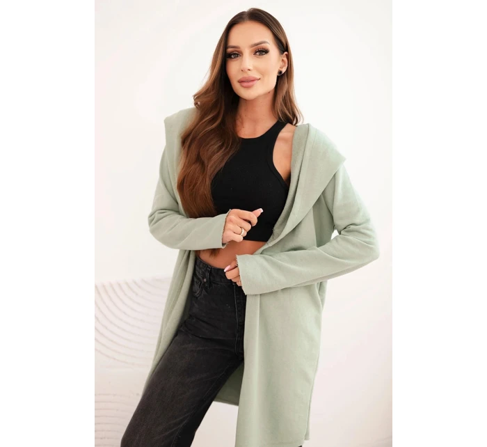 Dámská mikina z bavlny s kapucí a prodlouženým předním dílem tmavě mátová