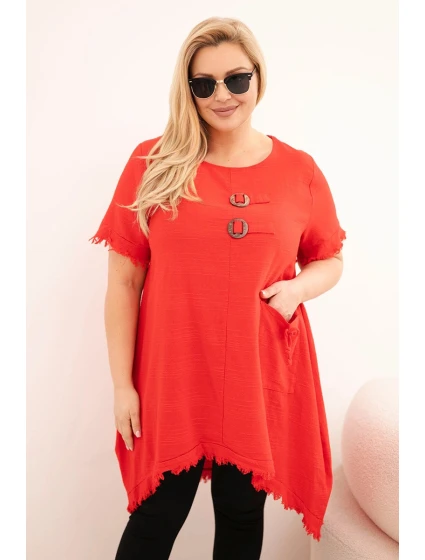 Dámské bavlněné šaty Plus Size s delším zadním dílem a kapsou červená