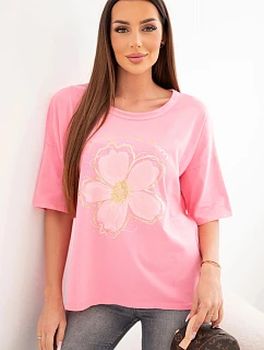 Dámska bavlnená blúzka oversize s kvetinovou potlačou svetlo ružová