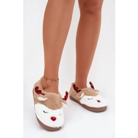 Vánoční dámské pantofle s motivem soba chlupaté béžové Orsella Vánoční dámské pantofle s motivem soba chlupaté béžové Orsella