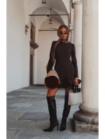 M880 Šaty s volánovým lemom - hnedé