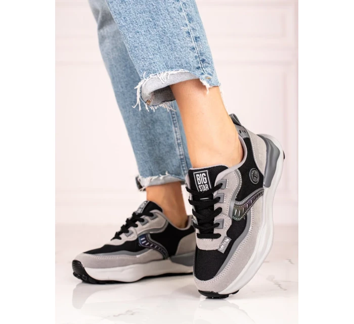 Pohodlné dámské tenisky šedo-stříbrné bez podpatku Pohodlné dámské tenisky šedo-stříbrné bez podpatku