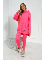 Sada s mikinou s kapucňou ružová neónová