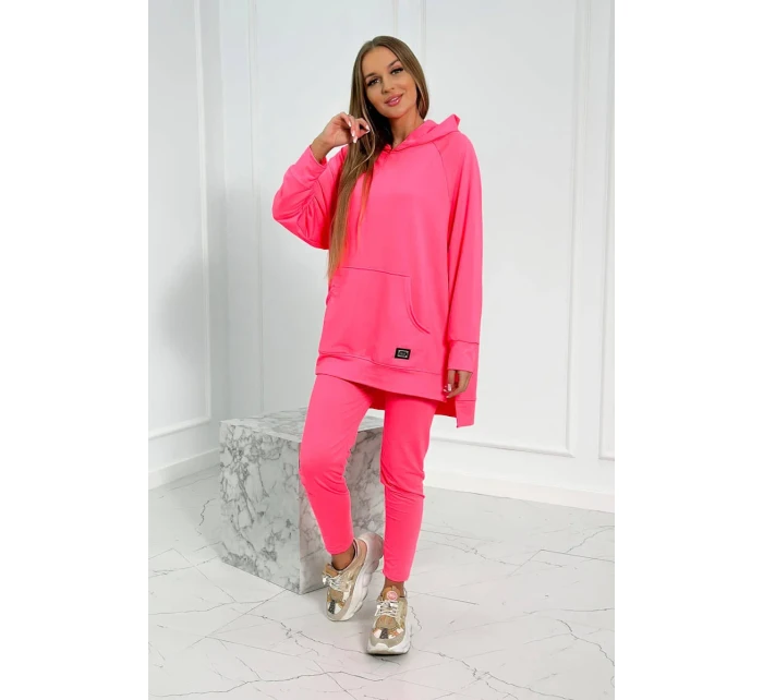 Sada s mikinou s kapucňou ružová neónová
