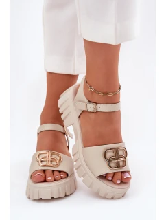 Skórzane Sandały Damskie Ze Złotym Detalem Vinceza 79541 Beżowe