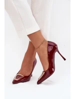 Lakované lodičky se zlatým detailem bordó model 21710695 - Boto