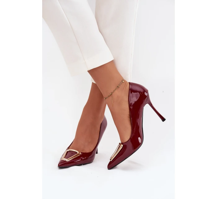 Lakované lodičky se zlatým detailem bordó model 21710695 - Boto