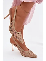 Dámské sandály na podpatku s krajkou tmavě béžové model 22103110 - Boto