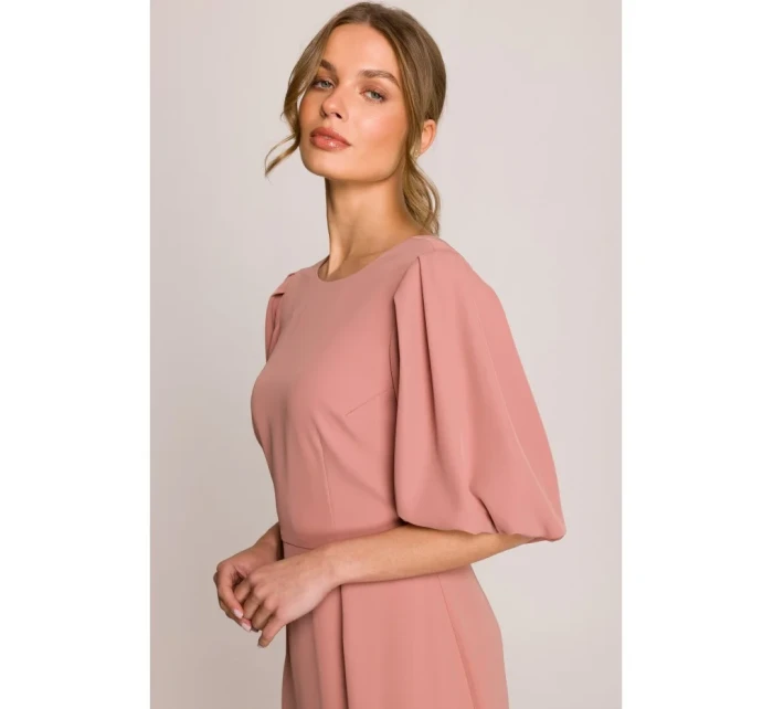 model 20966274 Šaty s puff rukávy růžové - STYLOVE