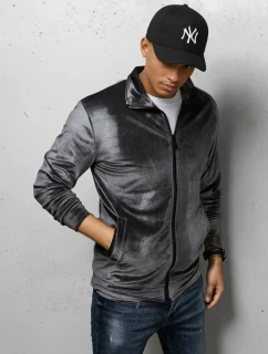 Pánská šedá velurová mikina model 21967343 - Dstreet