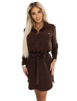 Košilové šaty s kapsami a vázáním CHOCOLATE model 21222756 - numoco