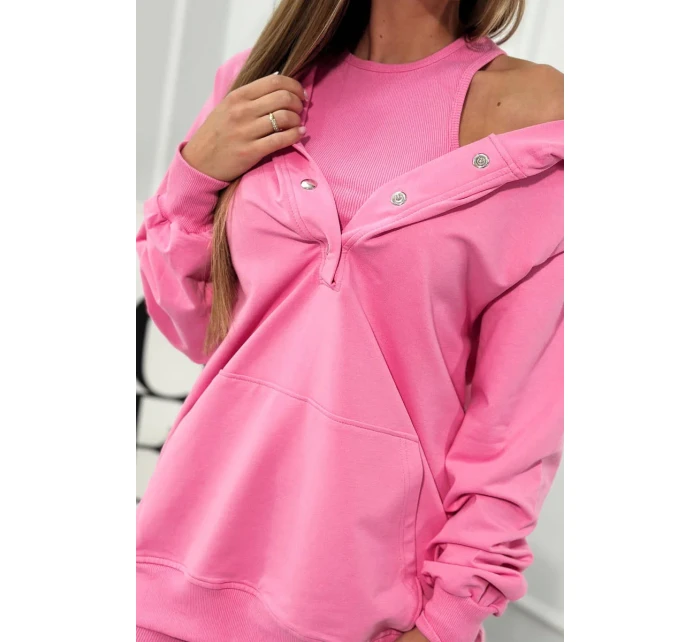 Set 3 v 1 mikina, top a krátke legíny ružový