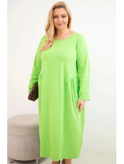 Dámske Plus veľkosť dlhý rukáv bavlnená sukňa s opaskom svetlo zelená